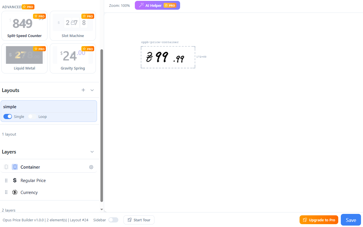 Visual Canvas Editor - Drag and drop elements to design your price layout