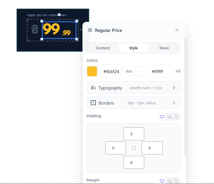 Element Properties Panel - Configure typography, colors, animations, and more