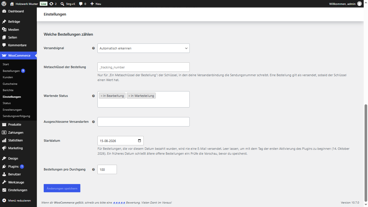 Which orders count: the shipped signal, waiting statuses, excluded shipping methods and start date.