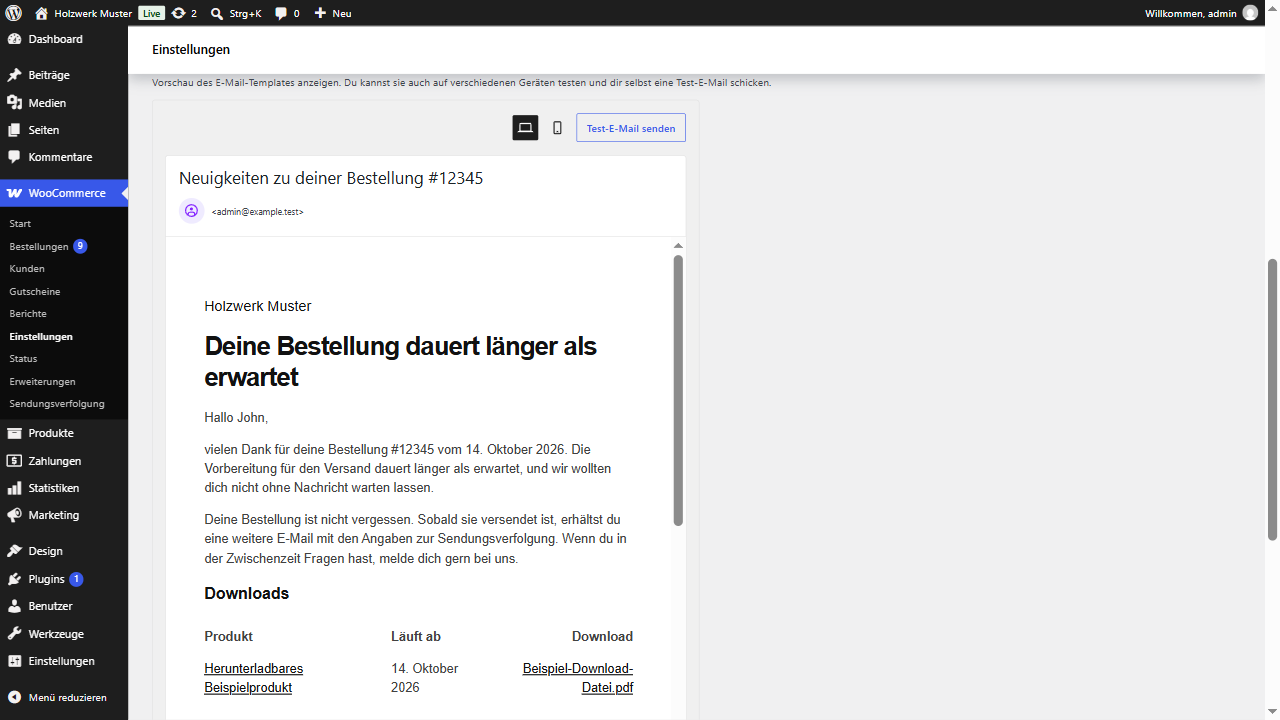 The first notice in the WooCommerce email settings.