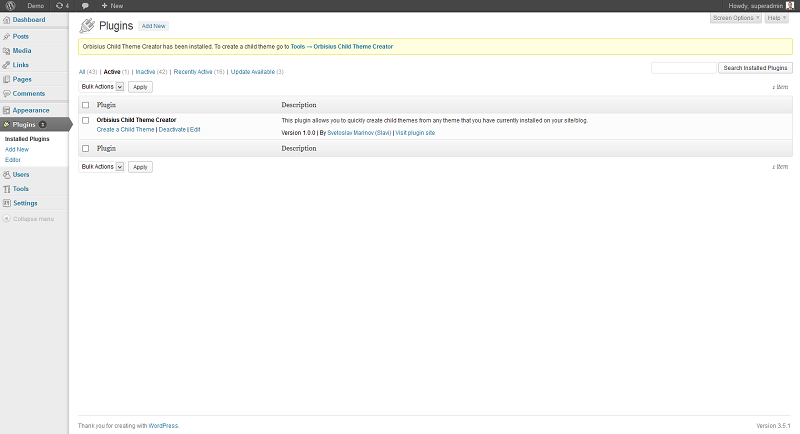 Plugin page after installation