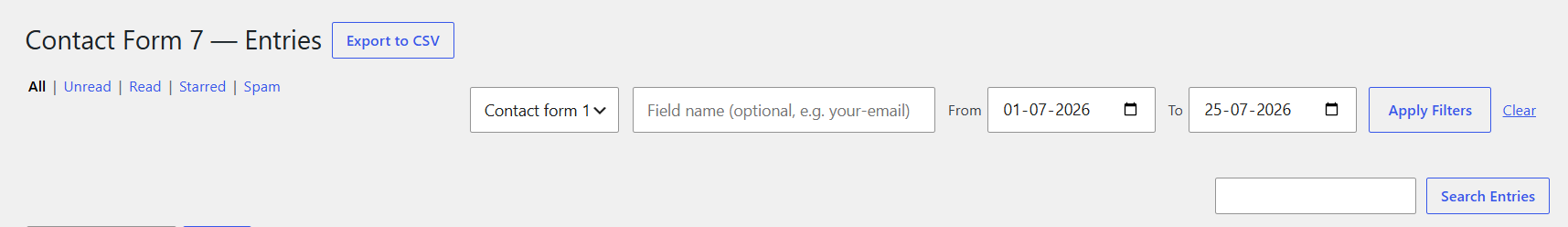 Advanced filters — search by date range, form, or specific field