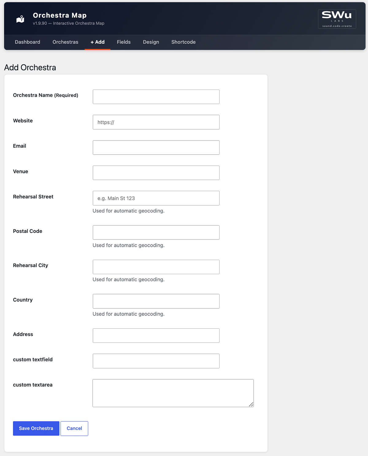 Admin – add orchestra form