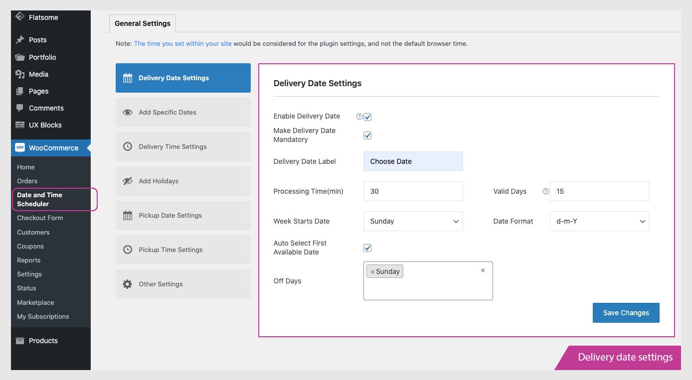 Delivery date settings