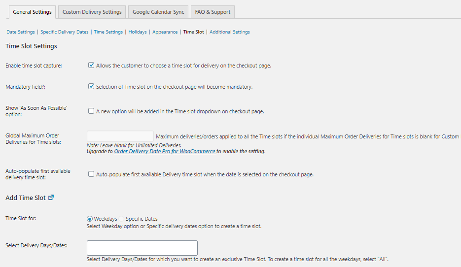 <p>Time Slot settings</p>