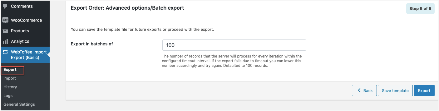 Order export advanced options