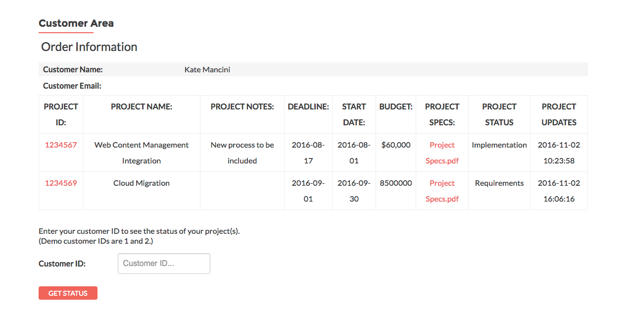 Project status customer view