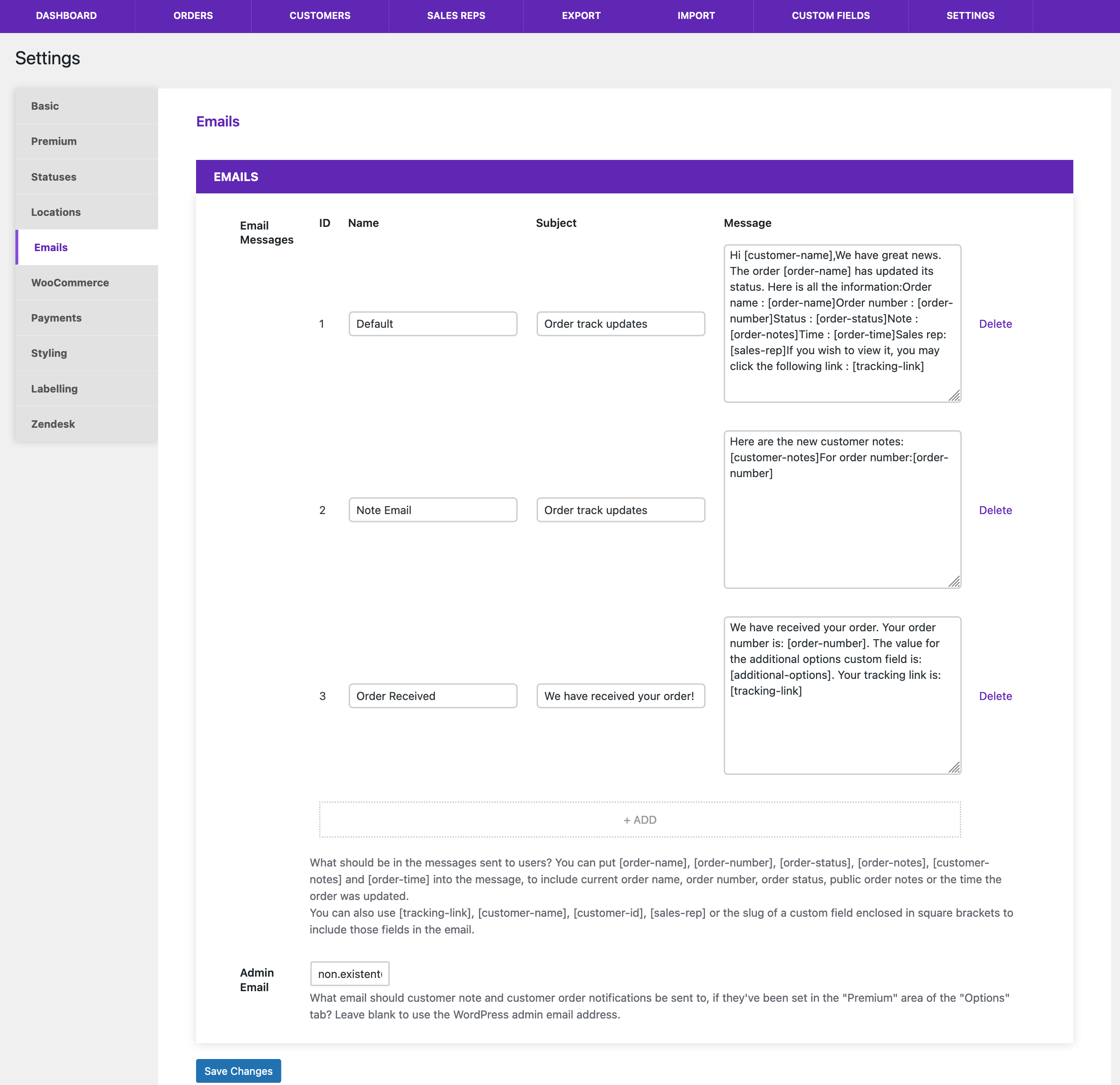 Customizing the order tracking notification emails