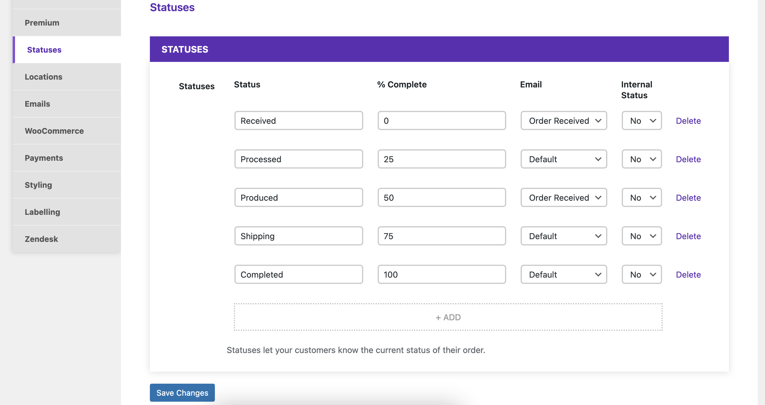 Adding/editing order statuses