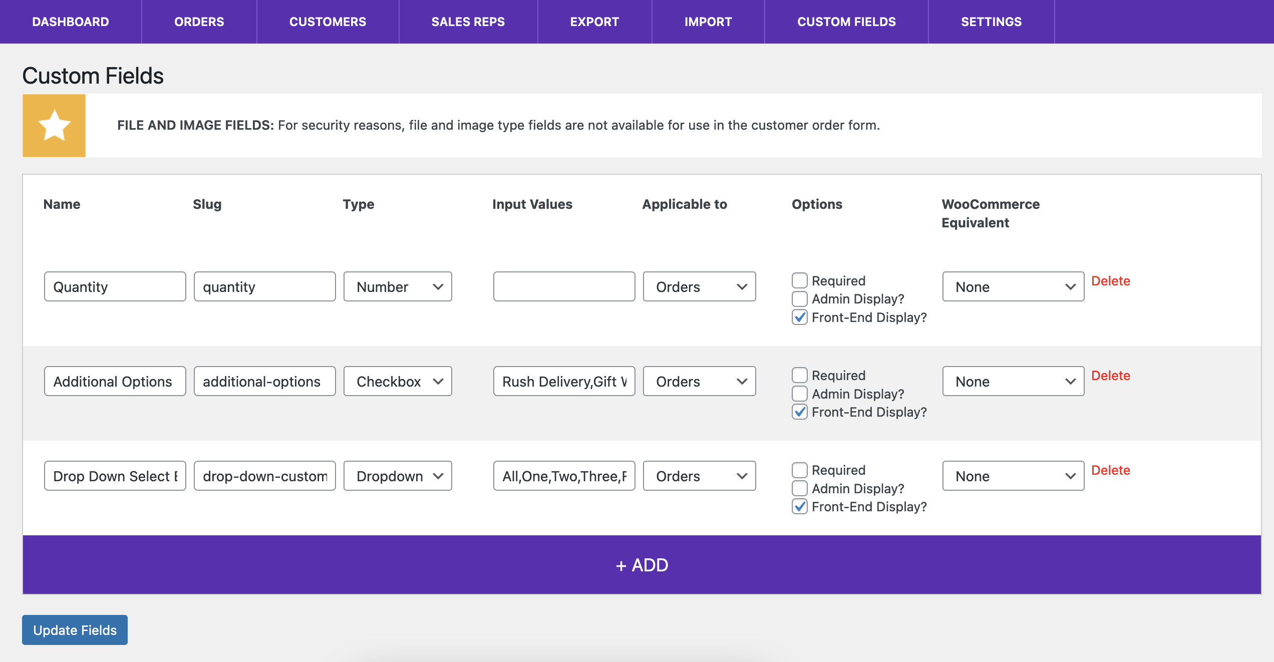 Adding custom fields