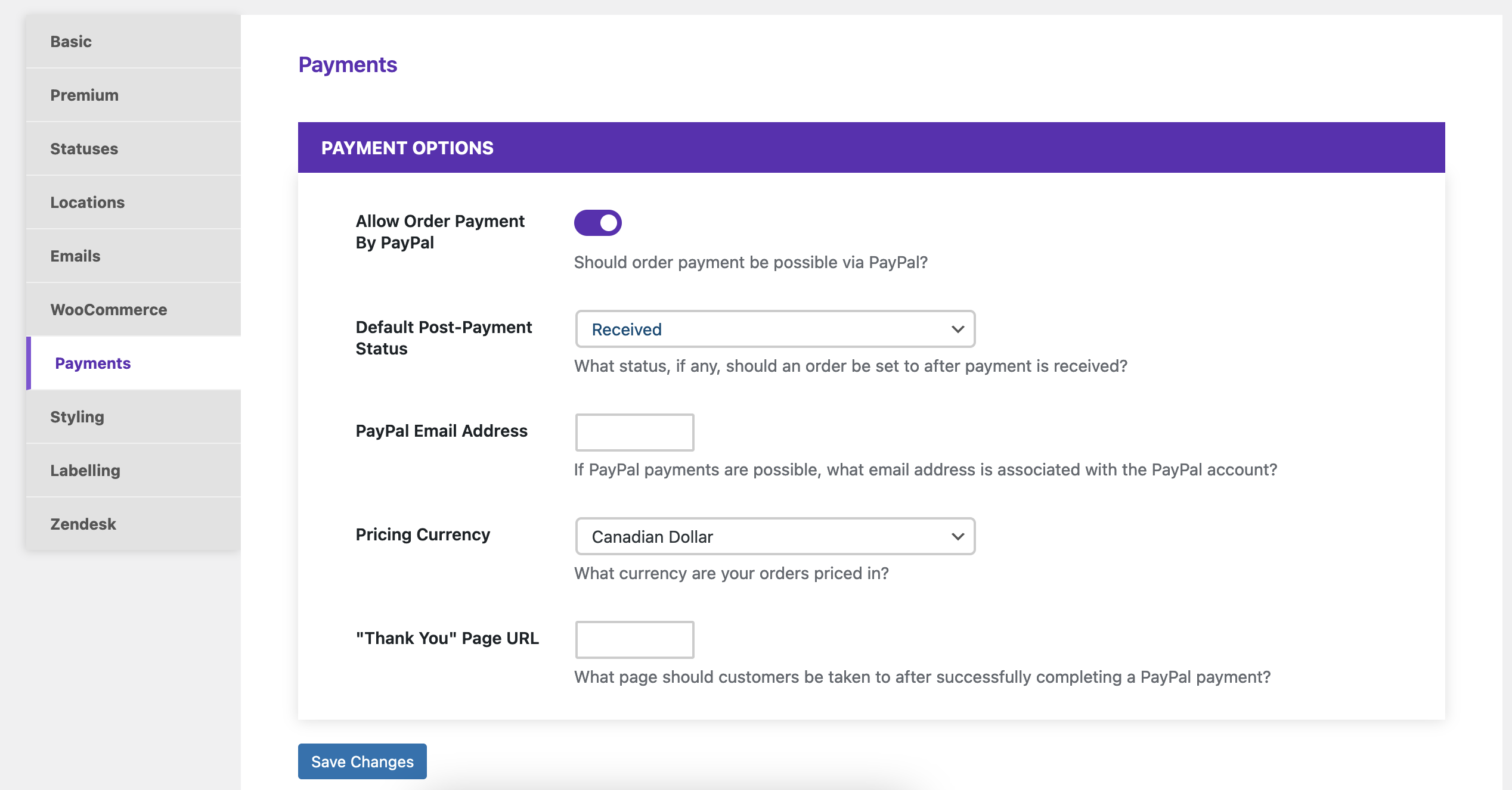 Enabling payments for orders