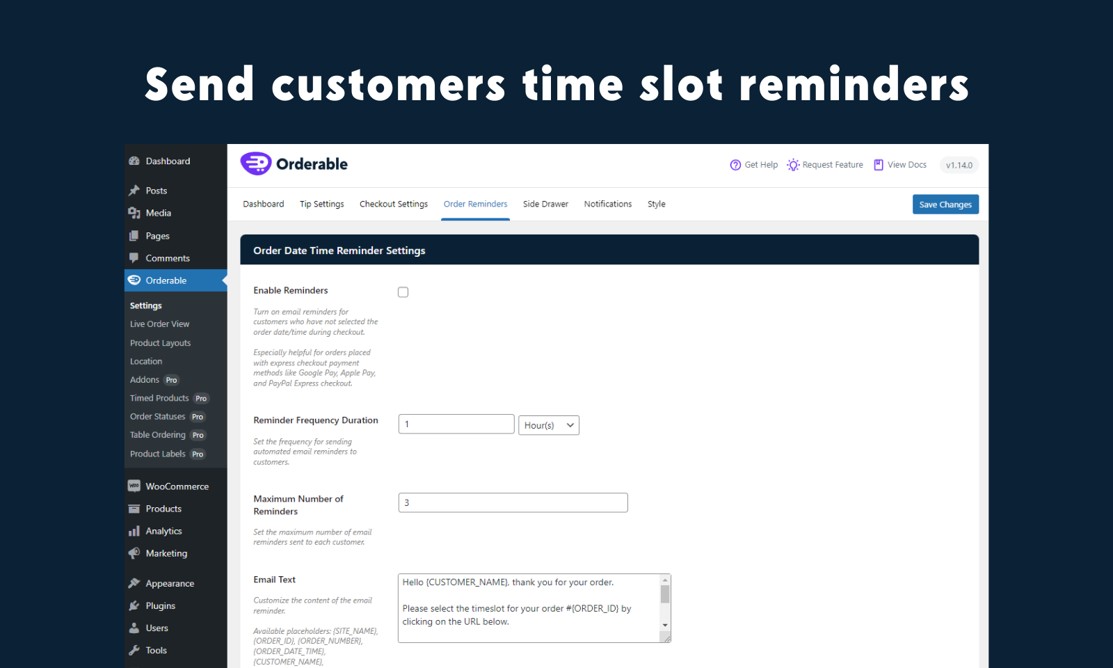 Set up automated customer timeslot reminder emails