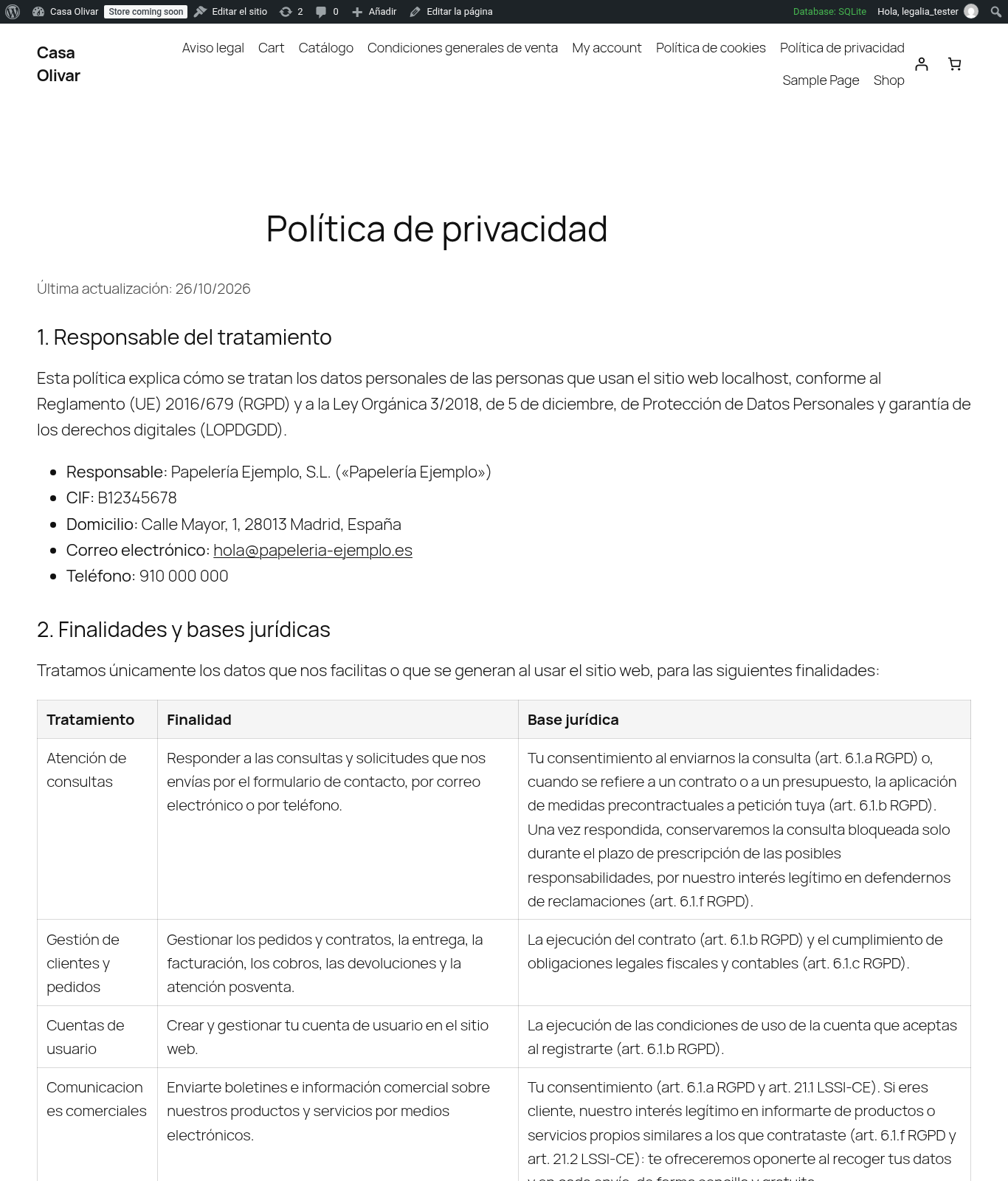 Generated privacy policy page (draft preview).