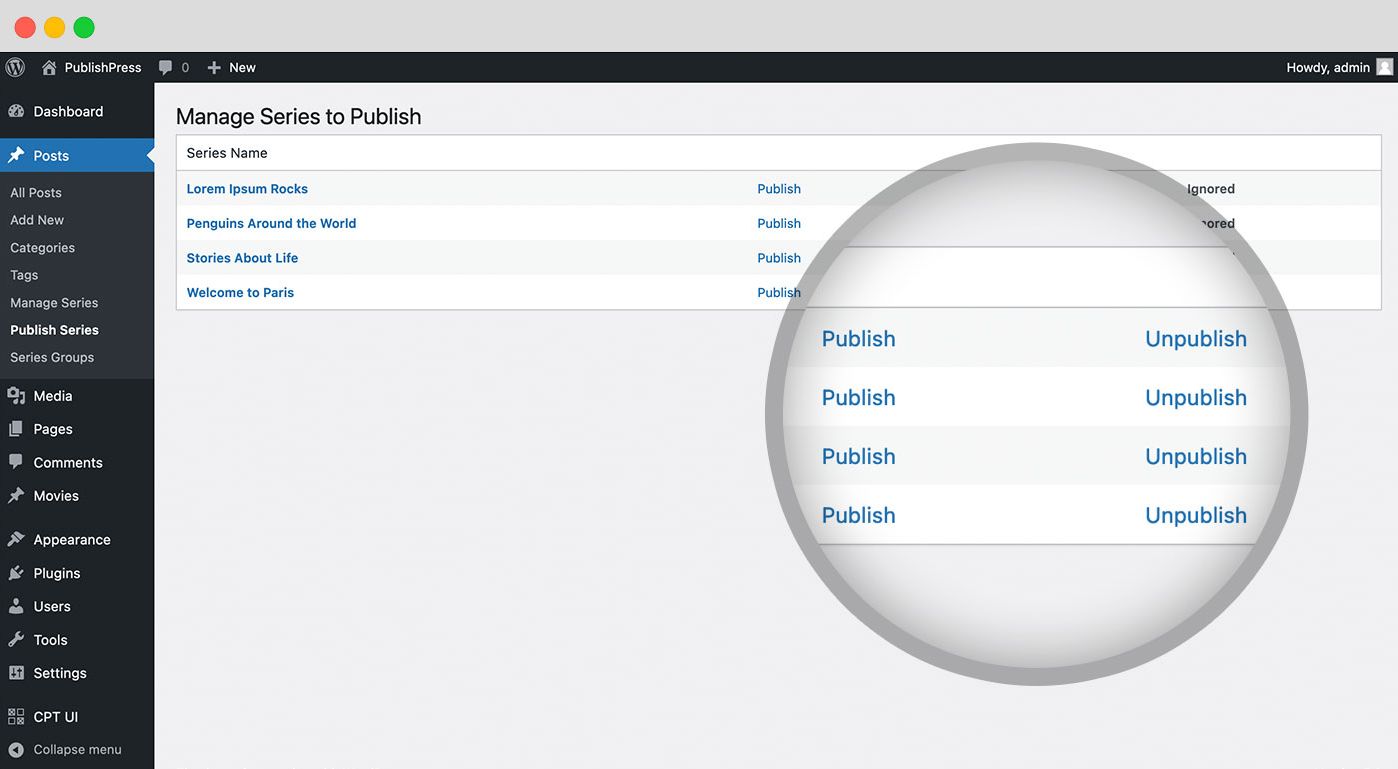 The Pro version of Series enables easy bulk publishing of all posts in a series at once.