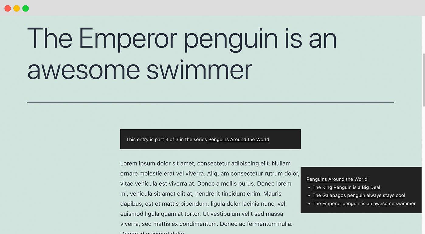 Right out-of-the-box, the Series meta box will be automatically added to posts that are a part of a series.