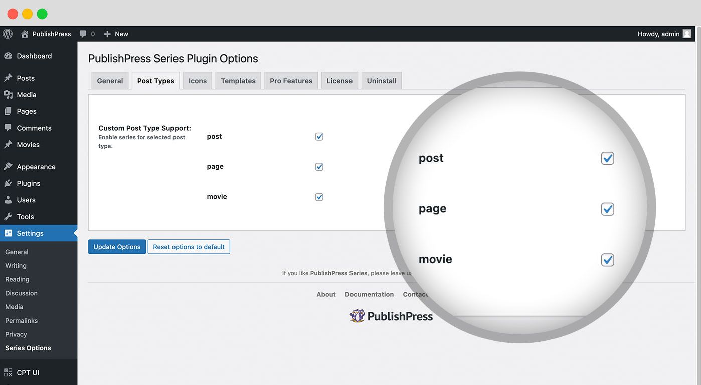 This feature is in the Pro version of PublishPress Series and it allows you to use the plugin with any WordPress post type.