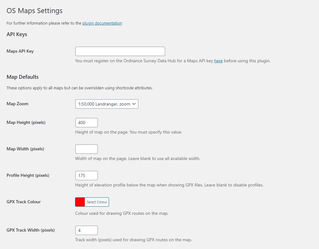 The defaults settings page