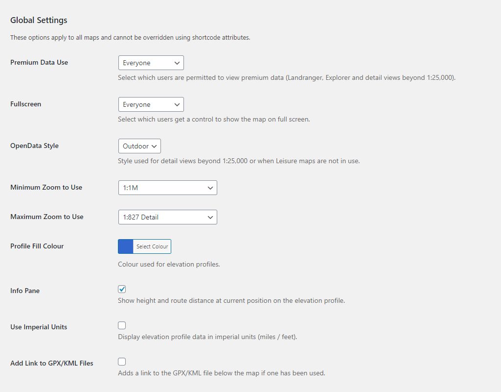 The global settings page