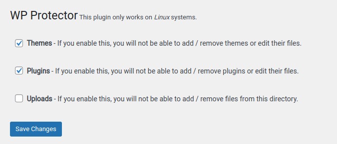 The OS3 Website Protector settings page