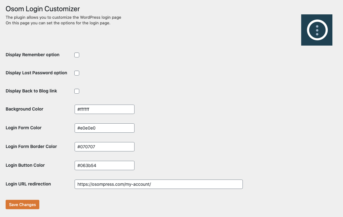 Plugin options page (Example#1)