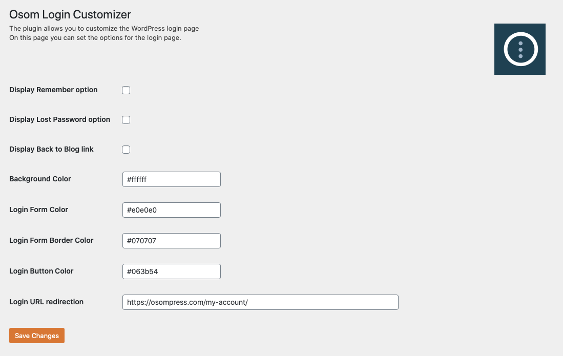 Osom Login Page Customizer