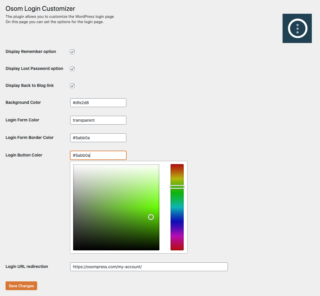 Plugin options page (Example#2)