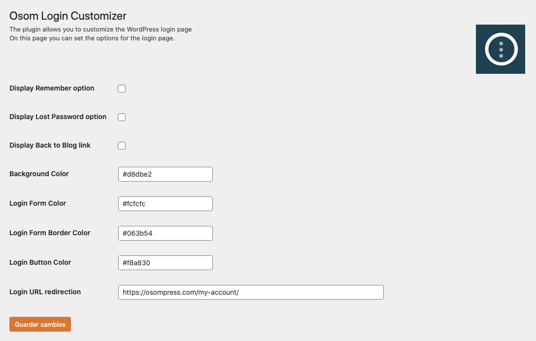 Plugin options page (Example#3)