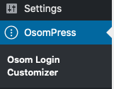 Osom Login Page Customizer options menu