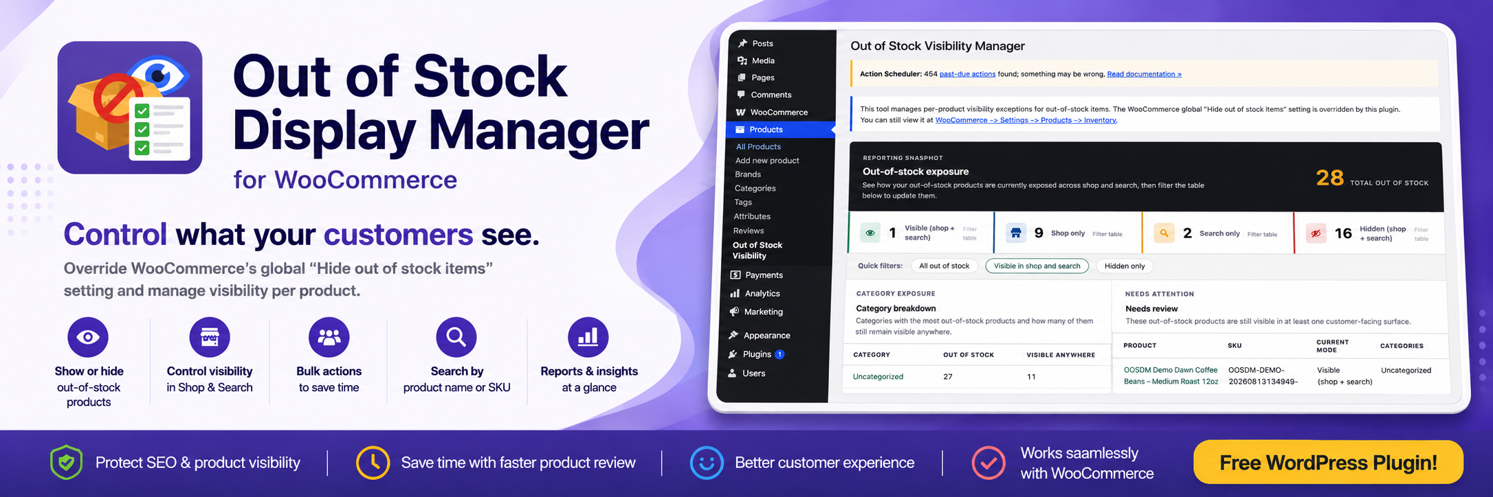 WordPress 外掛 Hide or Show Out-of-Stock Products for WooCommerce 的封面圖片