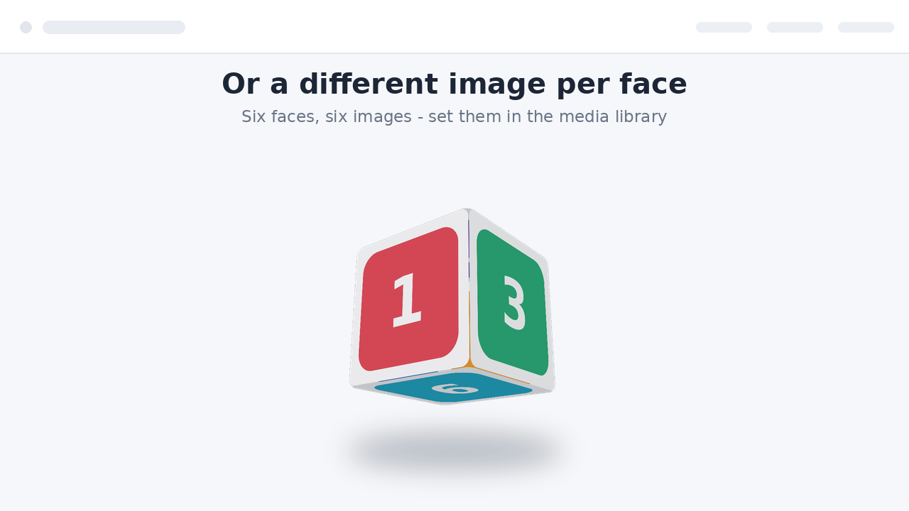 A cube with a different image on each face.