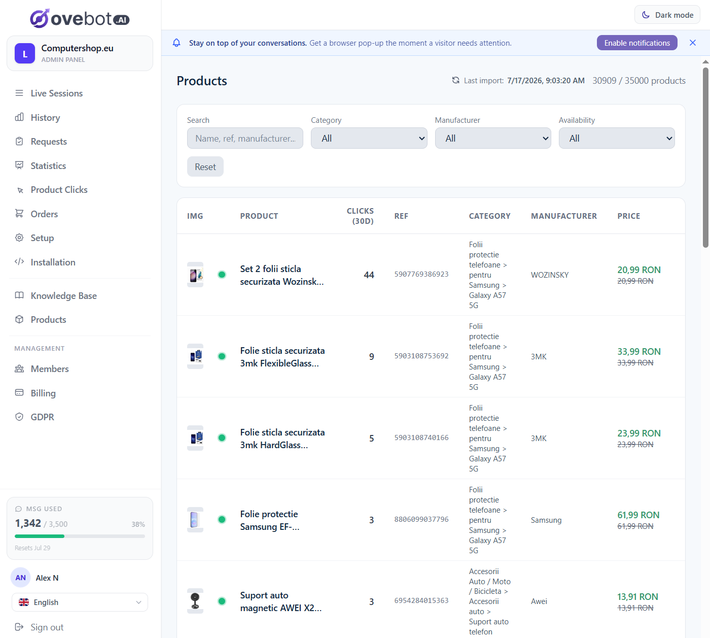 Order tracking in chat — delivery status with the courier's AWB number.