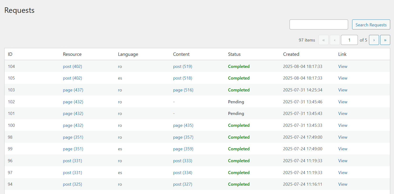 Ovesio WP Plugin Requests List