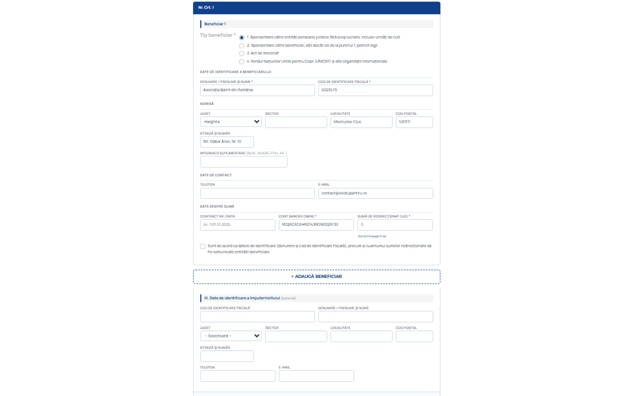 Settings — Organization data (general info)