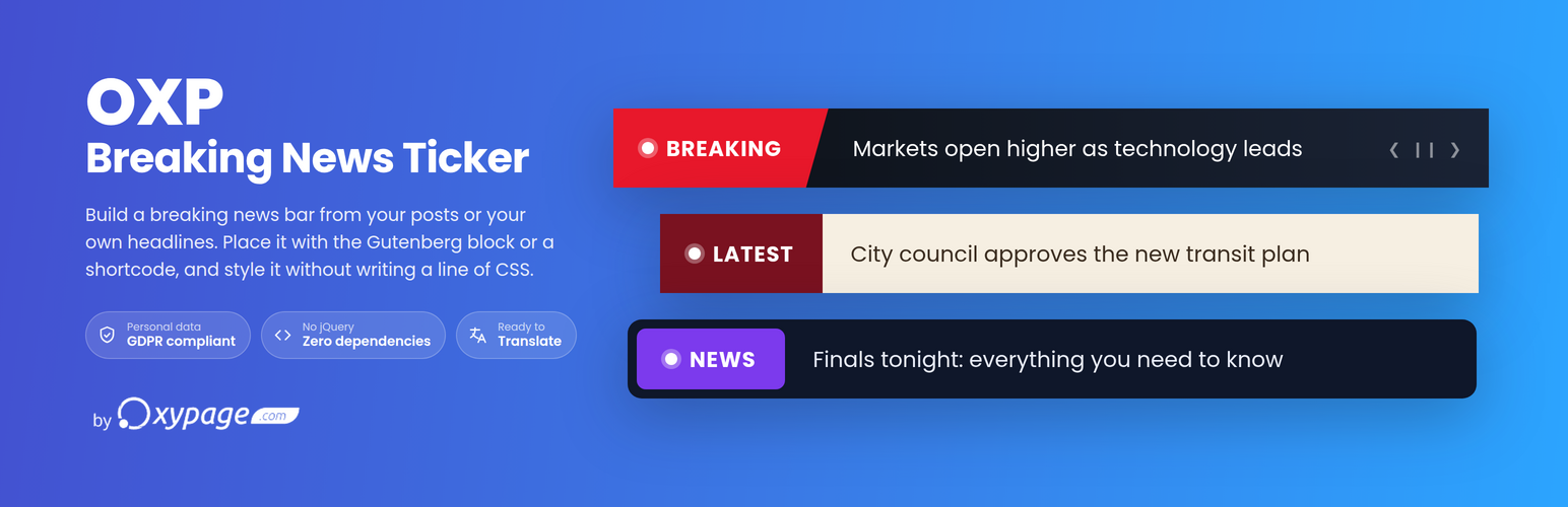 WordPress 外掛 OXP Breaking News Ticker 的封面圖片