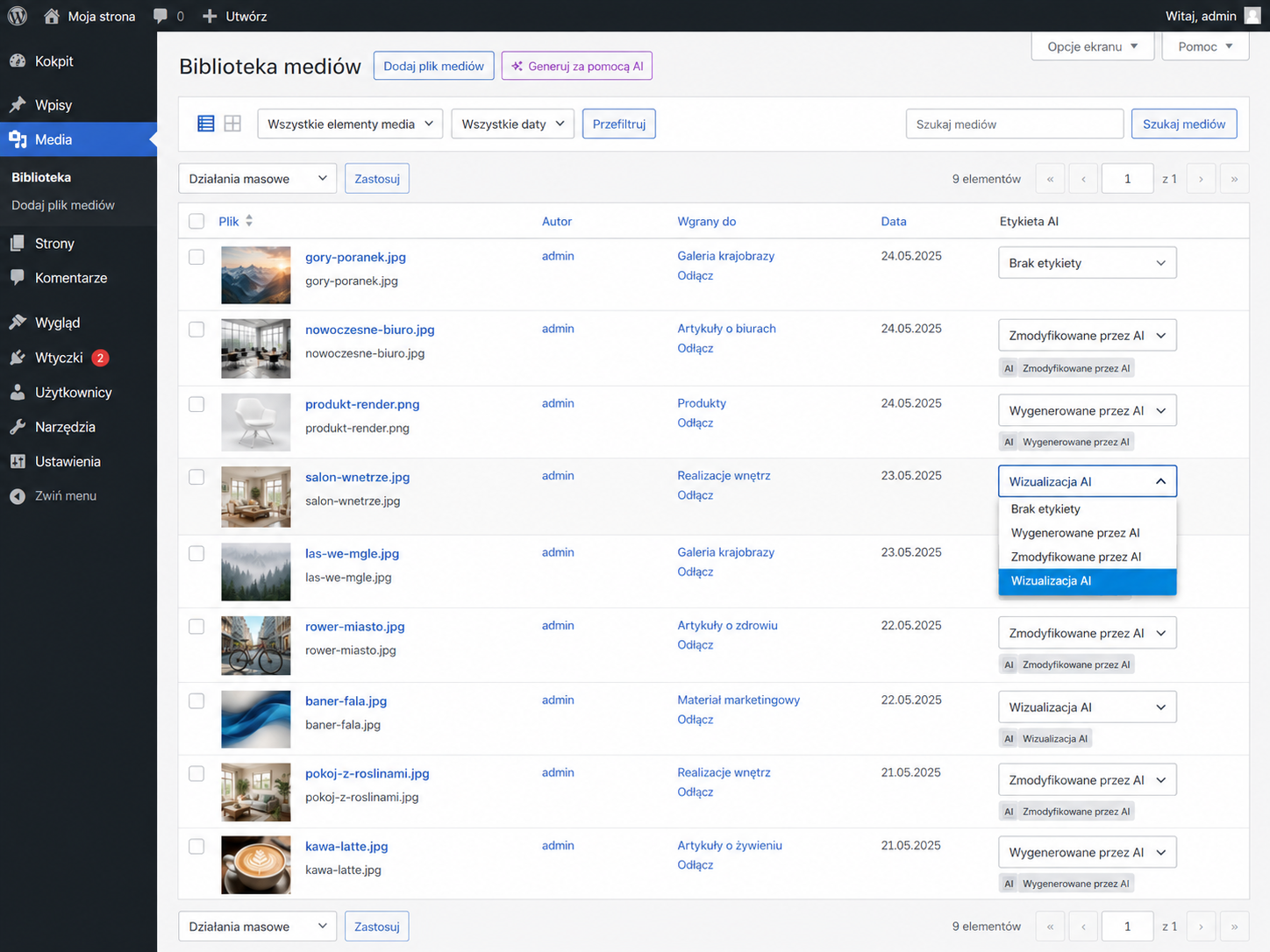 Label AI-generated and AI-modified images directly from the WordPress Media Library.