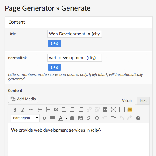 Generating Pages screen