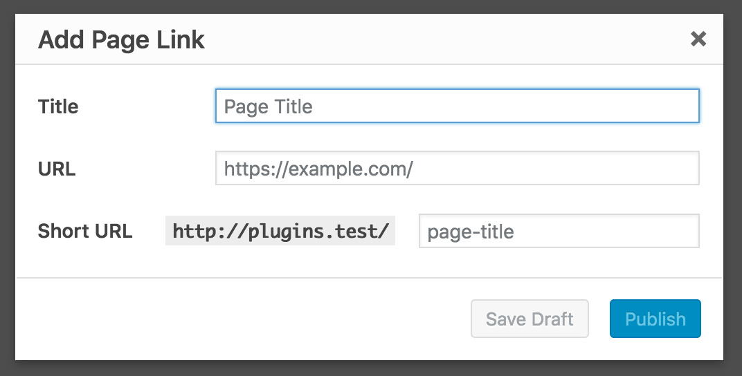 The quick Add Page Link dialog.