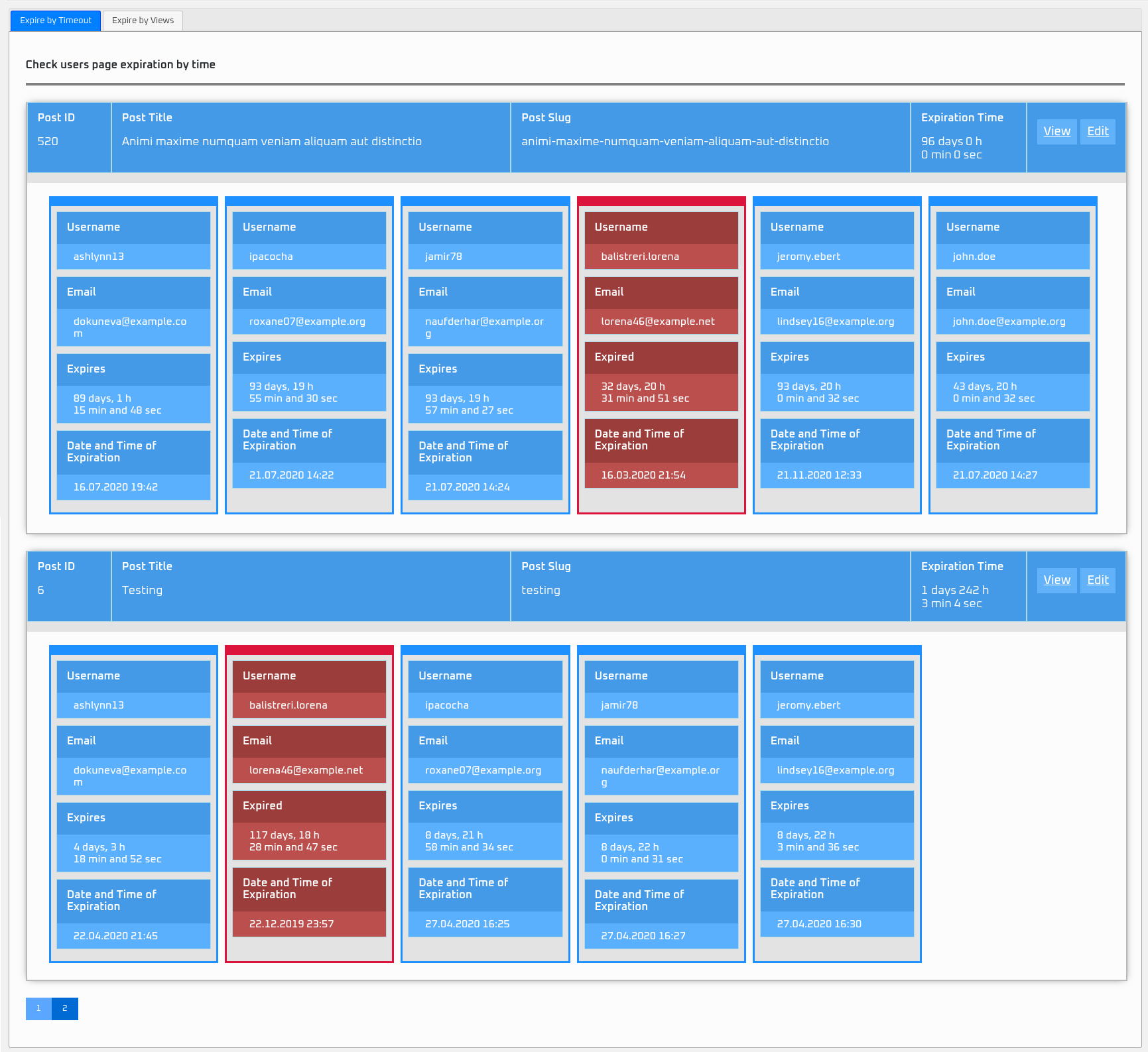 Plugin user overview menu page