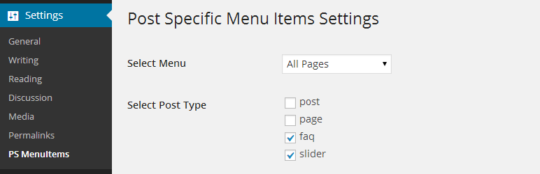 Page Specific Menu Items