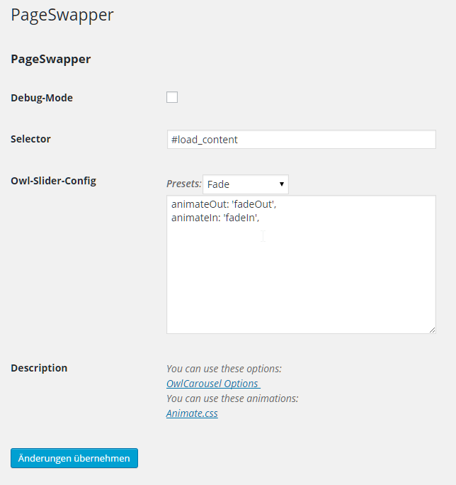 This screenshot shows the admin-section