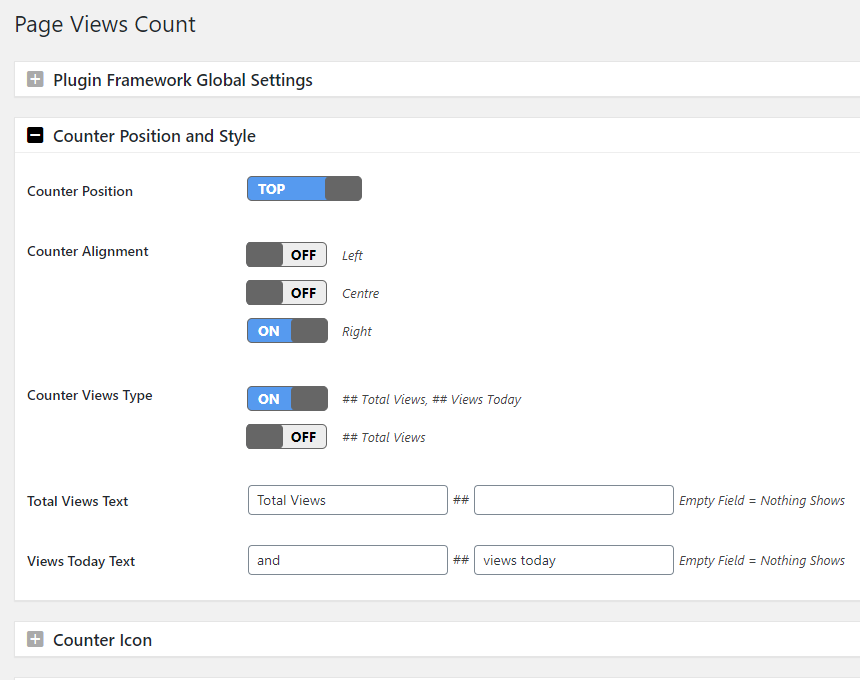 Counter position and type