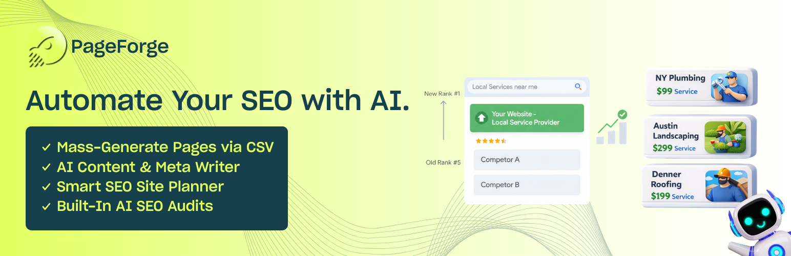 WordPress 外掛 PageForge – AI-Powered Programmatic & Local SEO Page Generator 的封面圖片