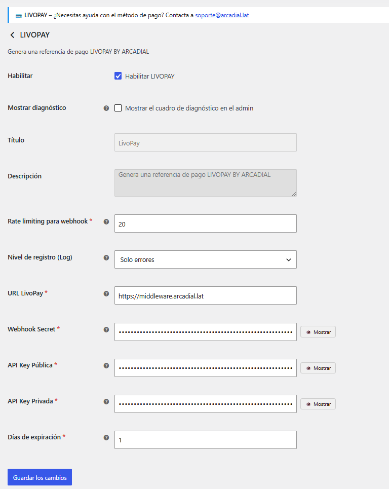 LivoPay gateway configuration.