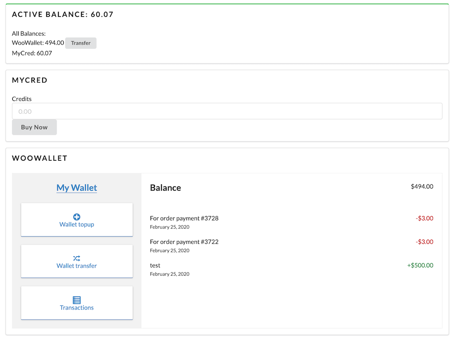 Wallets: MyCred, TeraWallet (WooCommerce)