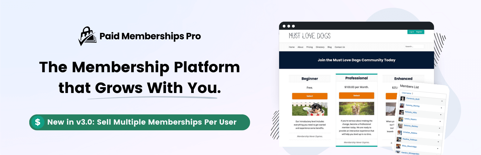 Paid Memberships Pro — Content Restriction, User Registration, & Paid Subscriptions