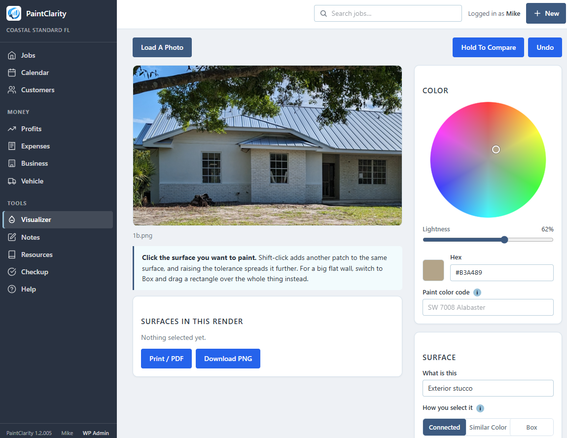 The Color Visualizer: select a surface in the customer's photo and turn the wheel until it is the color you are proposing.