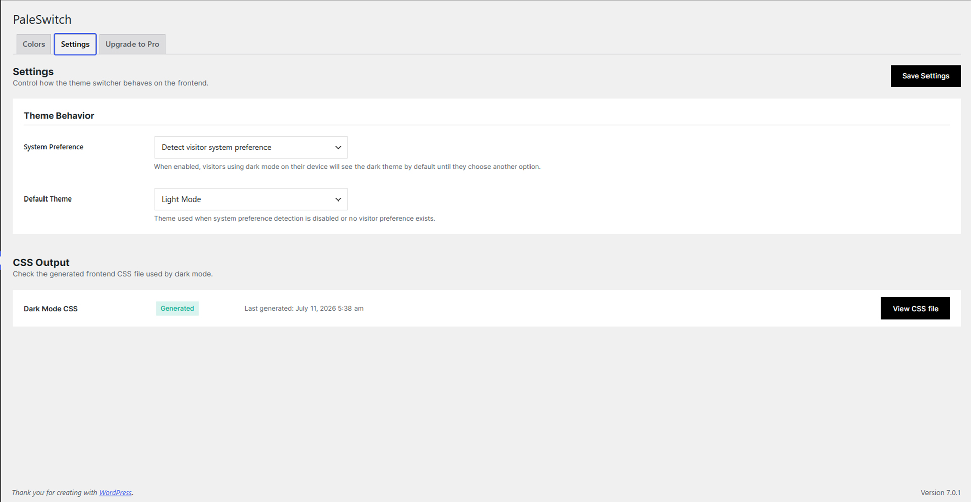 PaleSwitch settings screen.