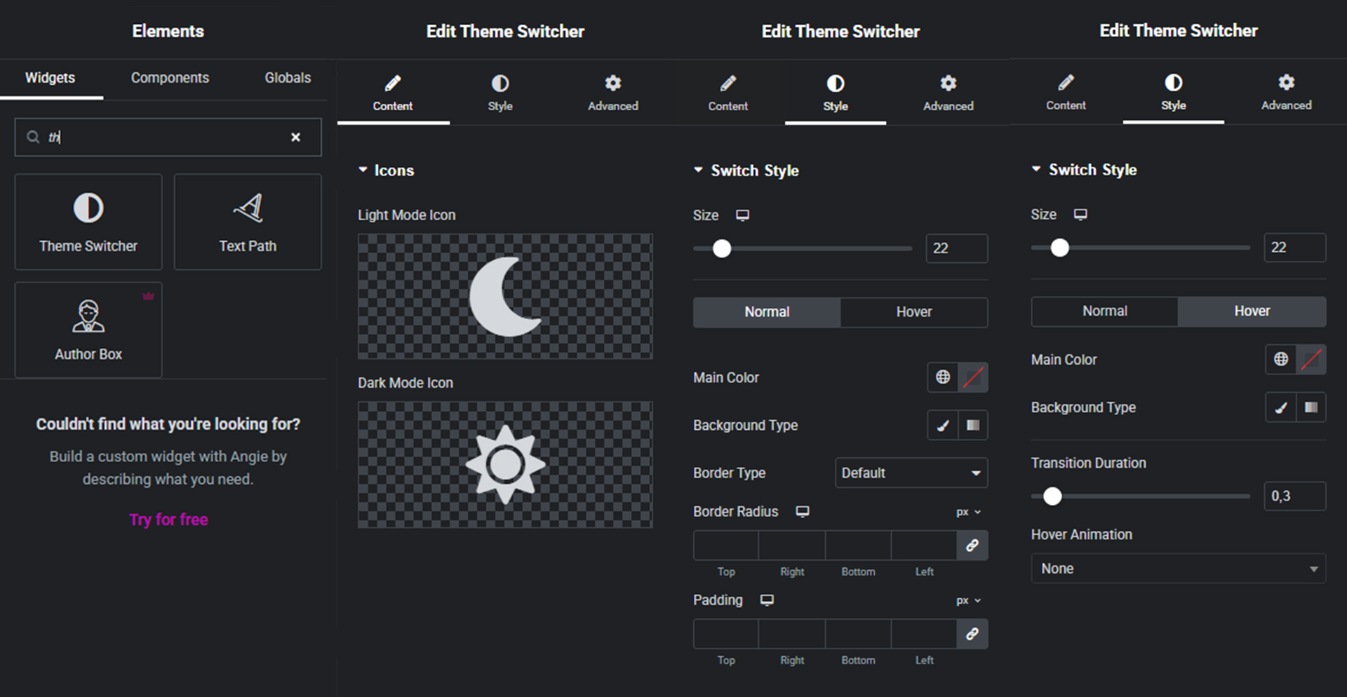 Elementor theme switcher widget.