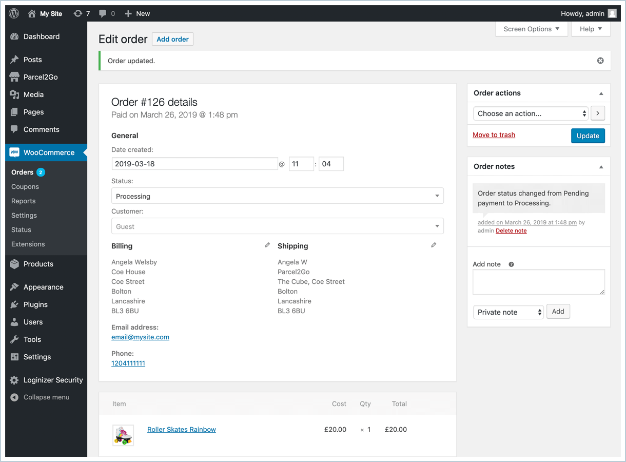 <p>Navigate to the right hand side and click on the dropdown menu under 'Order actions'.</p>