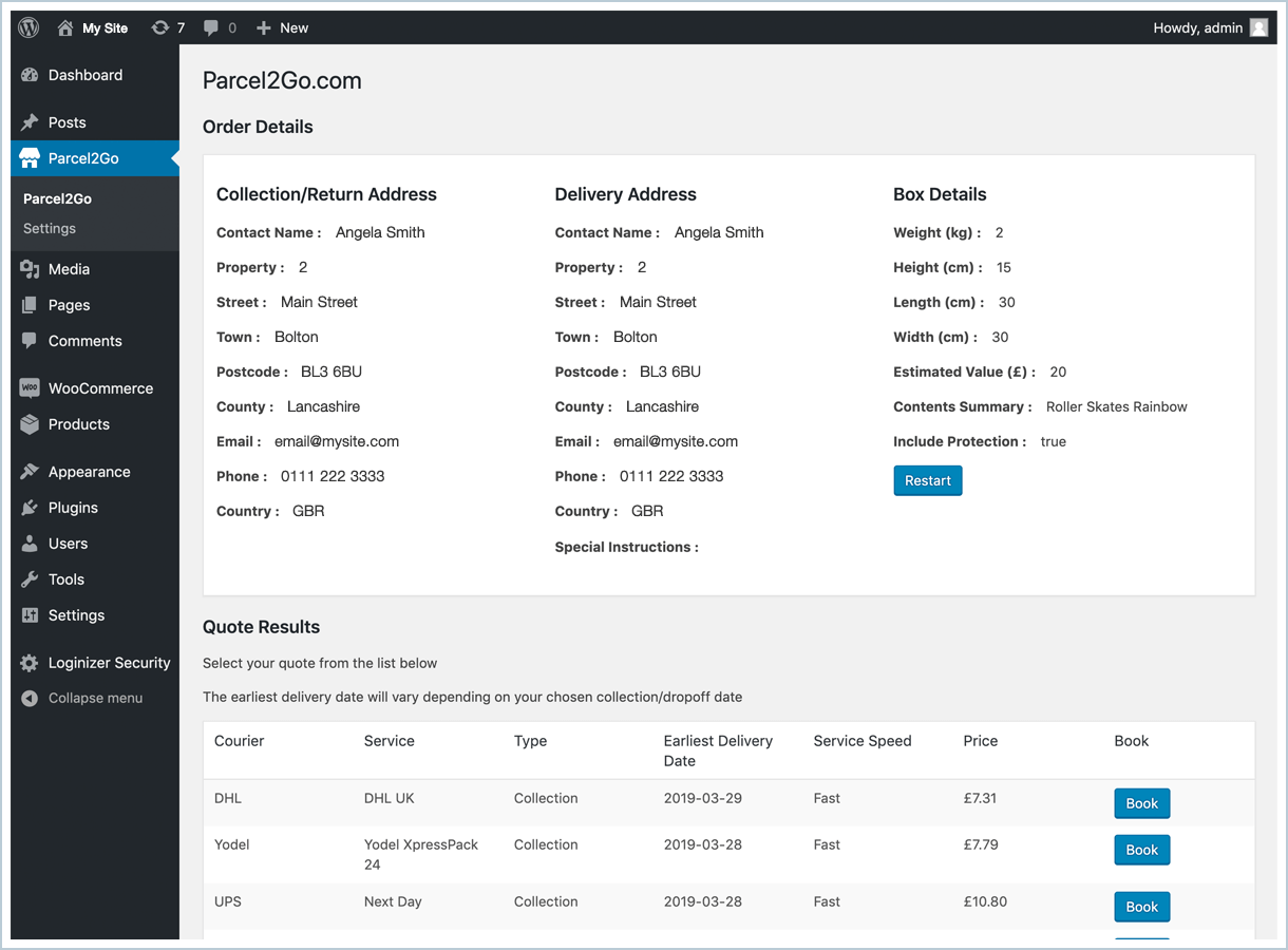<p>You will now receive all the quotes from the live Parcel2Go site.</p>